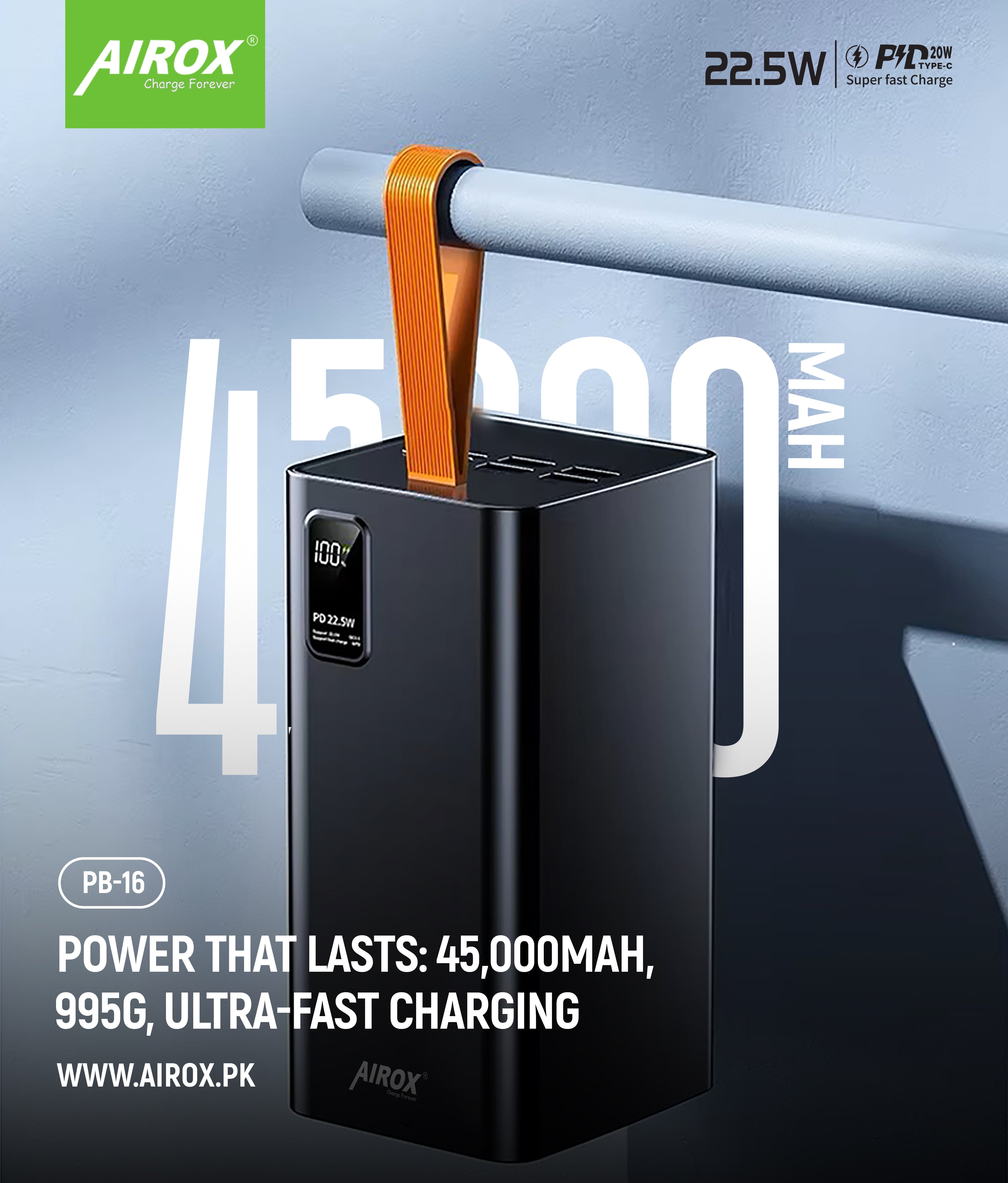 PB16 FAST POWERBANK 22.5W 45000MAH Airox.pk