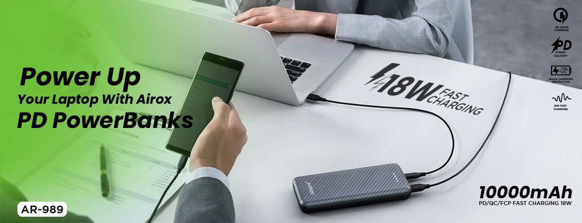 Power Up Your Laptop Anywhere with Airox PB03 and PB06 22.5 Watt Fast Charging PD Power Banks - Airox.pk
