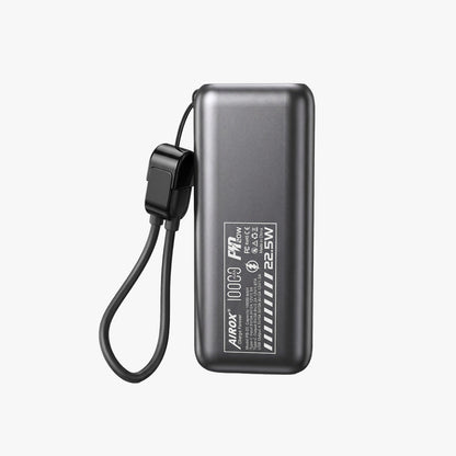 Airox PB-23 10000mAh Power Bank with Built-in Cable & LED Display – 22.5W Fast Charging Airox.pk