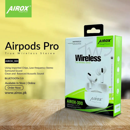 Airox 300 Air-Pods Pro || Premium Quality || 5.0 Version || Longer Battery Time || Free Silicon Case airox.pk
