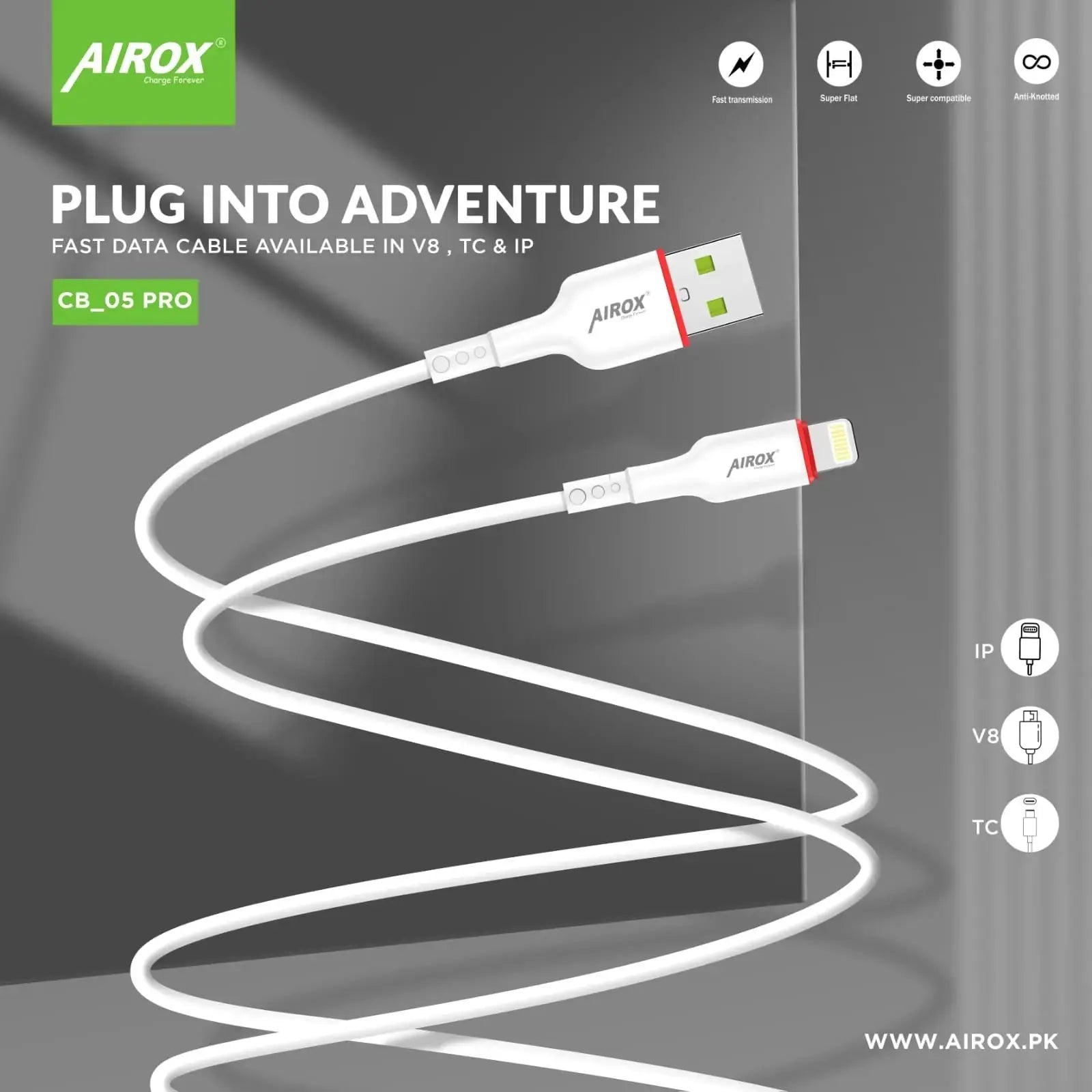 Airox CB05 Pro Fast 2.4A Fast Charging Cable || Best Data Cable & Fast Charging Cable Price in Pakistan - Airox.pk