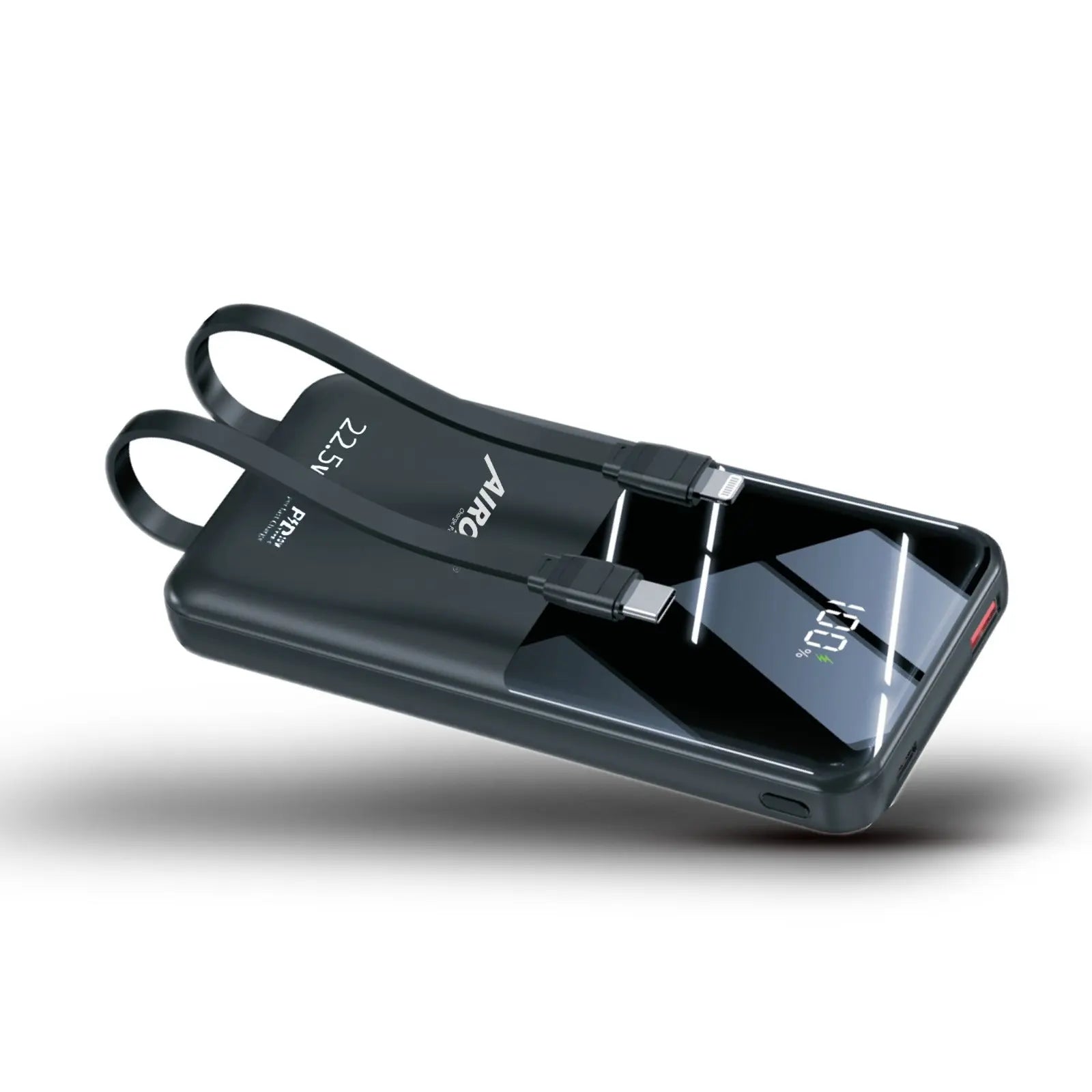 Airox PB07 10000mAh Smart Powerbank with Built-In USB, iPhone, and Type C Cables - 22.5W Fast Charging Support, LED Screen Display Airox.pk