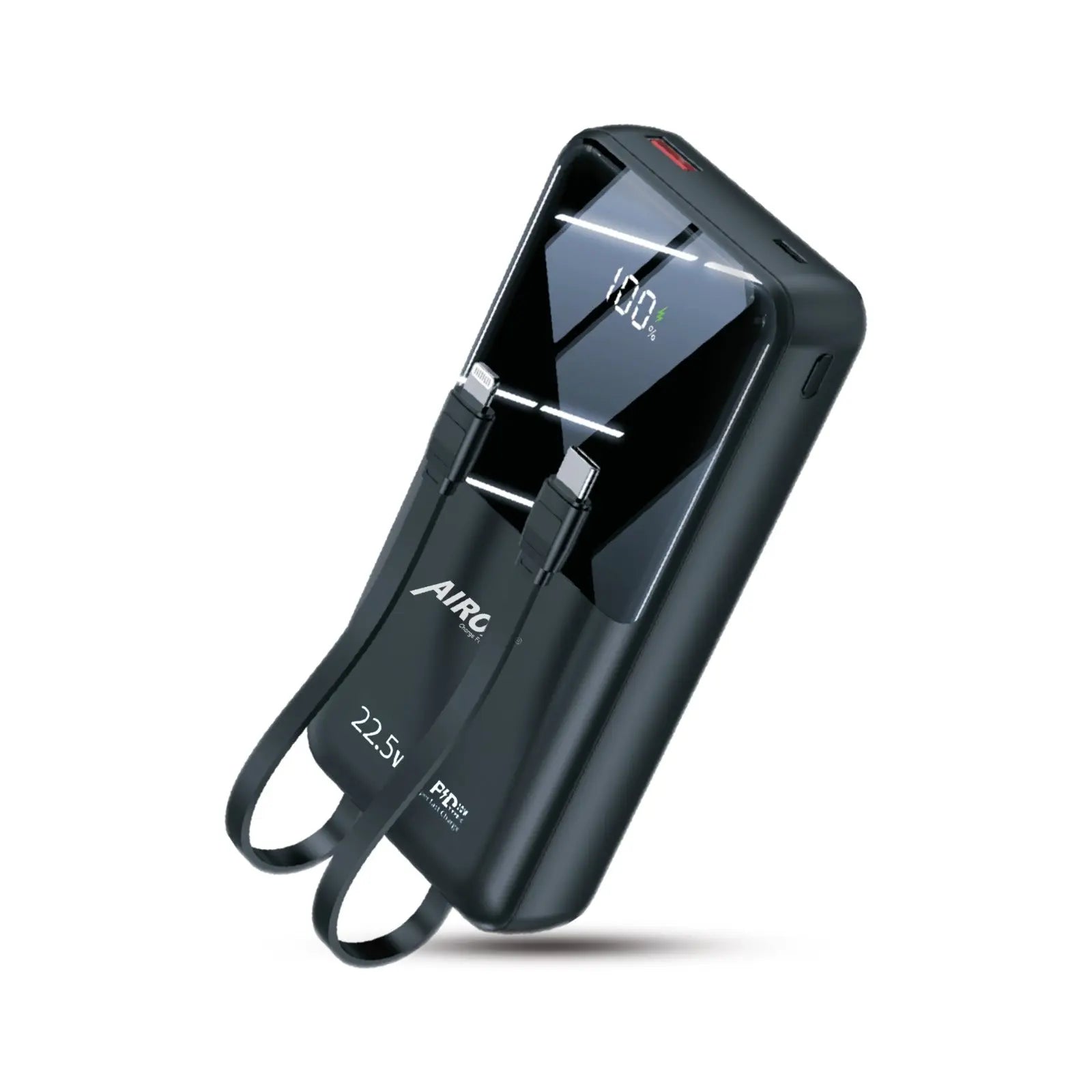 Airox PB08 20000mAh Smart Powerbank with Built-In USB, iPhone, and Type C Cables - 22.5W Fast Charging Support, LED Screen Display Airox.pk