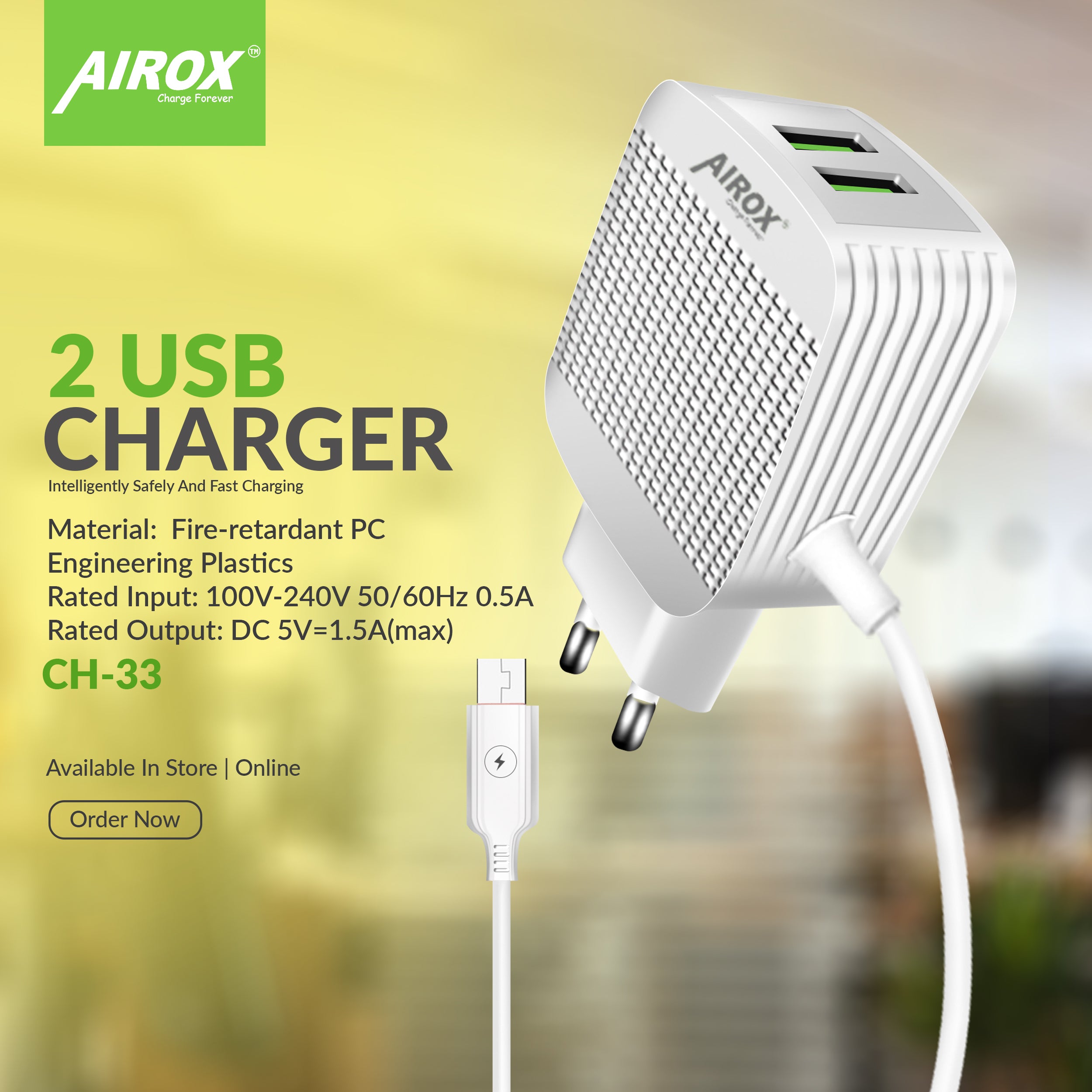 CH33 Charger with USB Port & V8 Cable 