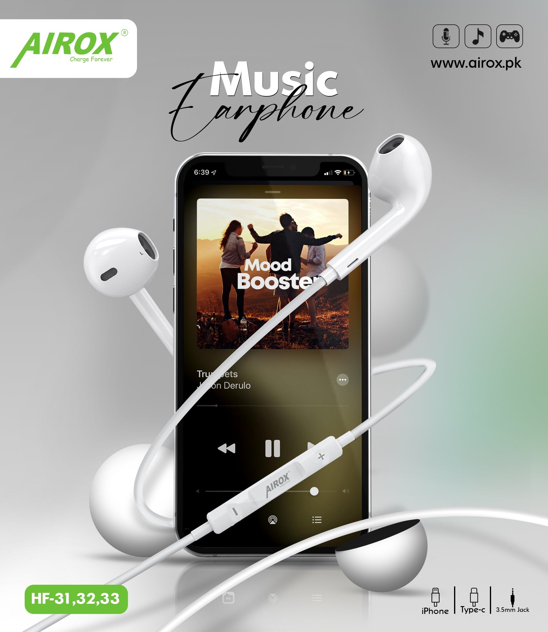 HF33 Earphones - Superior Sound Quality with Noise Isolation | Only 899 PKR Airox.pk