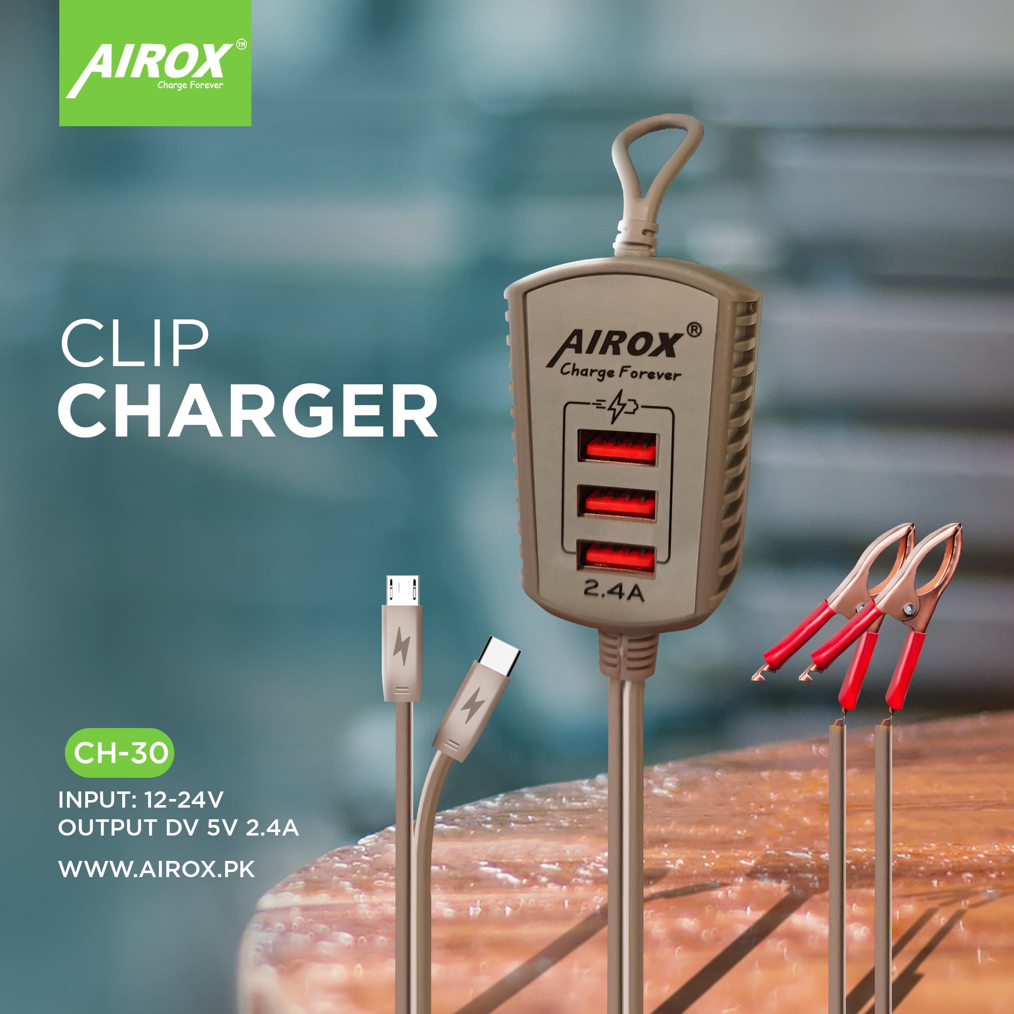 CH30 DC Charger-3 USB-12-24V-5V 2.4A 