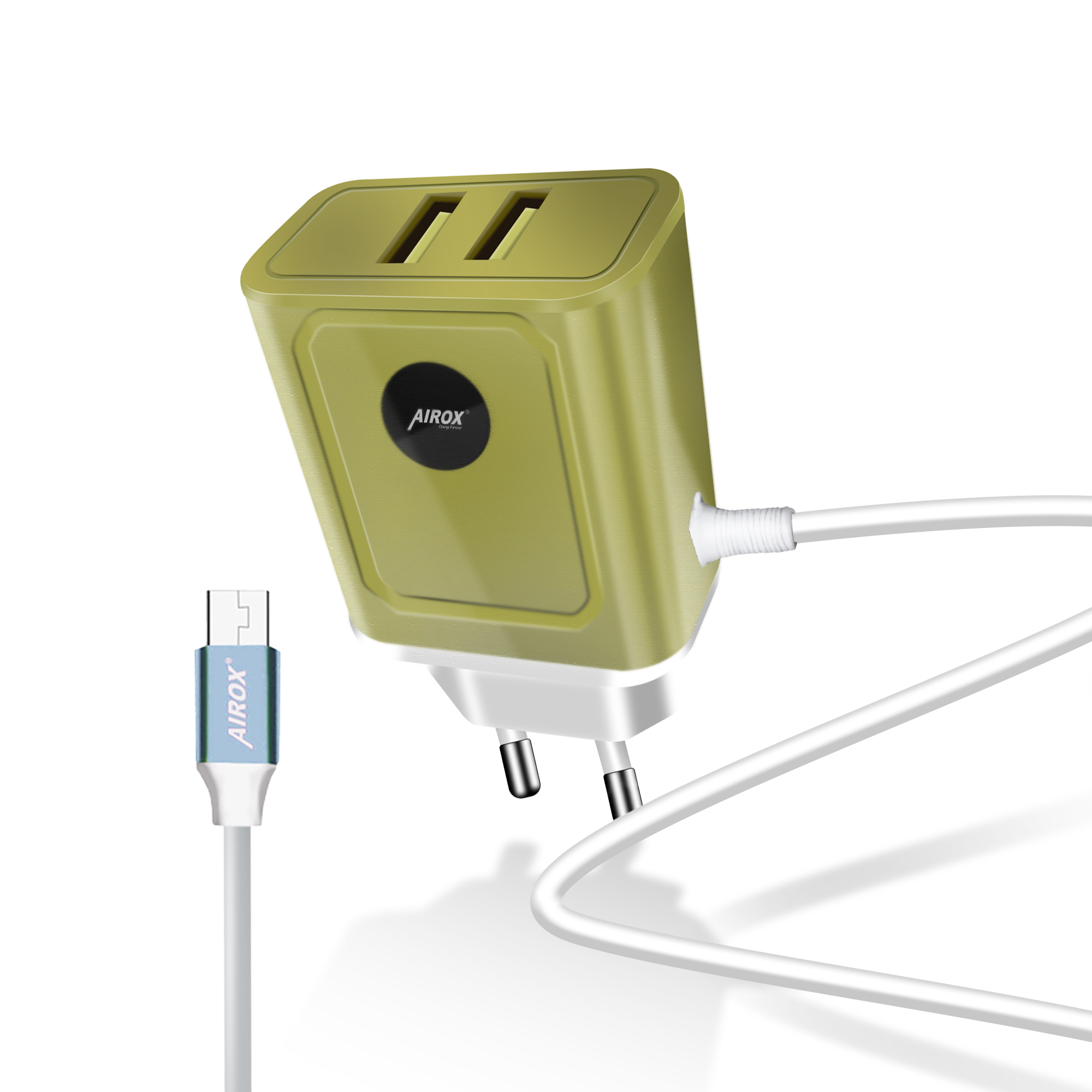 Airox CH30 Fast Charger - 2 USB Ports + 1 V8 Cable | Smart Output for Versatile Charging Airox.pk