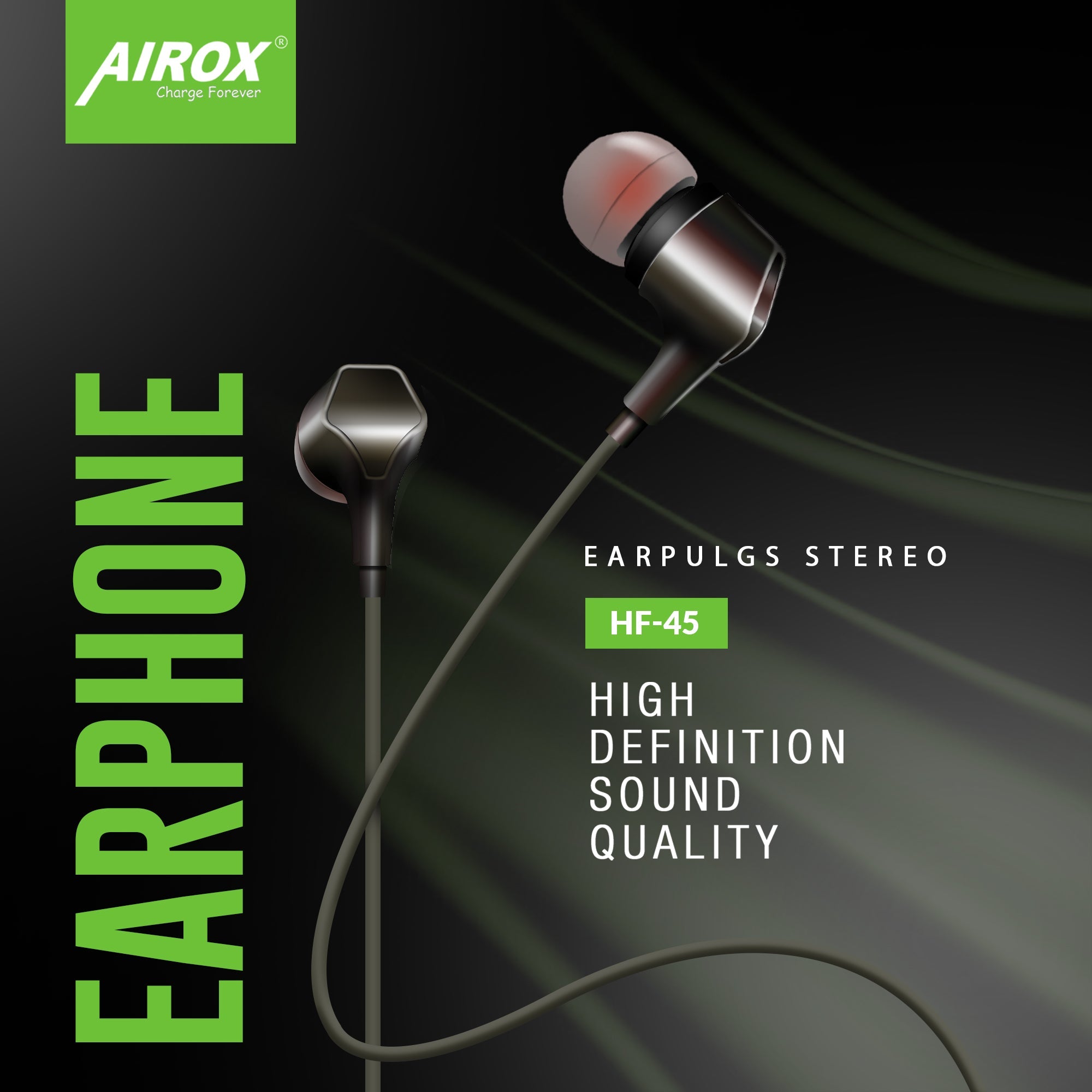 HF45 Green Earphones - High-Quality Sound with Stylish Design | Only 599 PKR Airox.pk