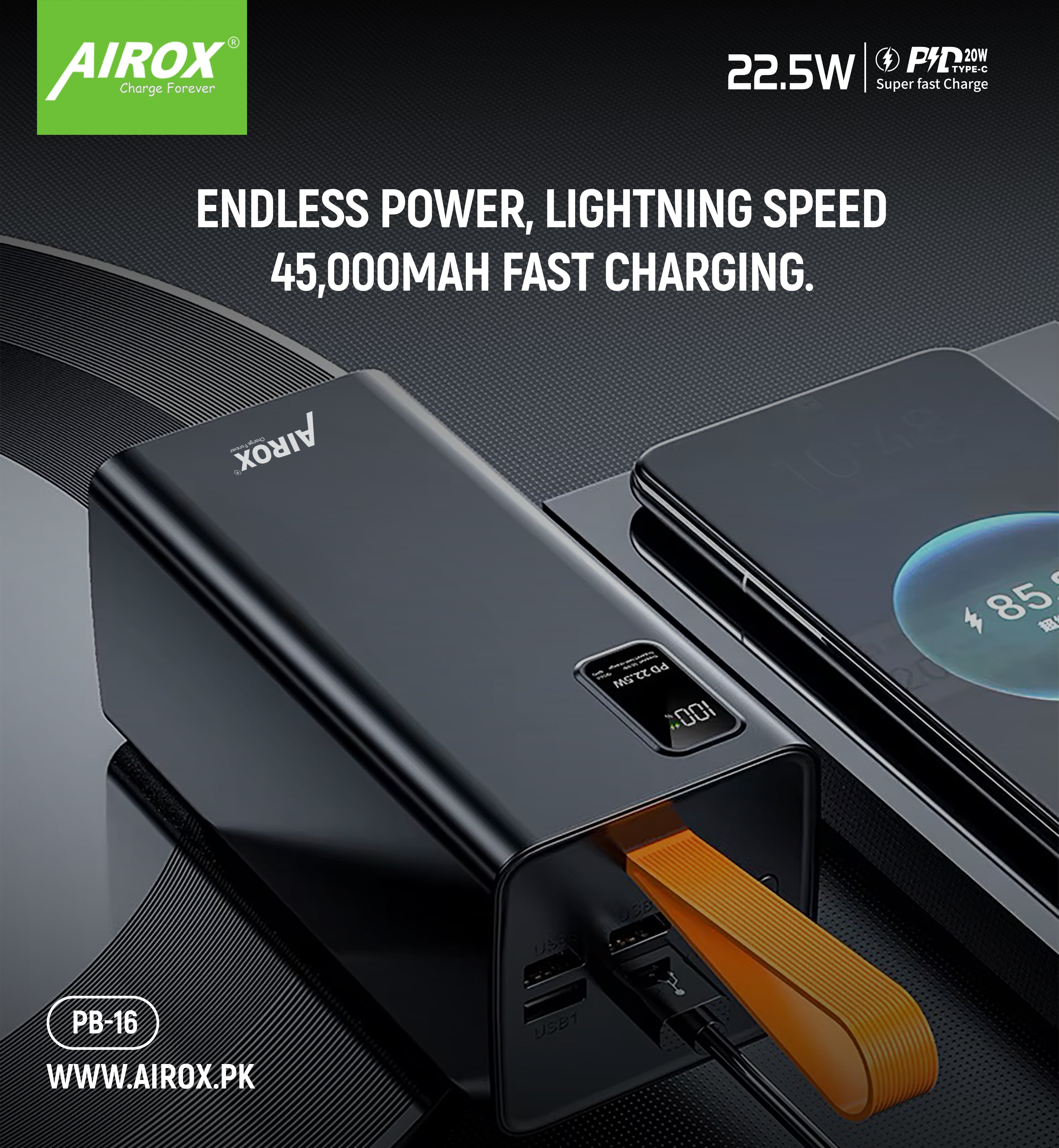 PB16 FAST POWERBANK 22.5W 45000MAH Airox.pk